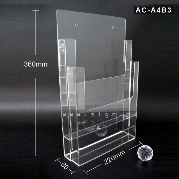 A4 Leaflet Holder A4 catalog Holder||A4 單張展示架 A4 冊子架 雙層A4冊子架||AC-A4B3 Acrylic Products Catalog Holder 透明膠架 膠片 膠盒