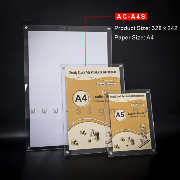 AC-A4S 書架 膠架||Acrylic Products Catalog Holder 冊子架 透明膠架 Poster Holder 夾紙膠片掛牆銀色金屬縲絲 背直掛孔