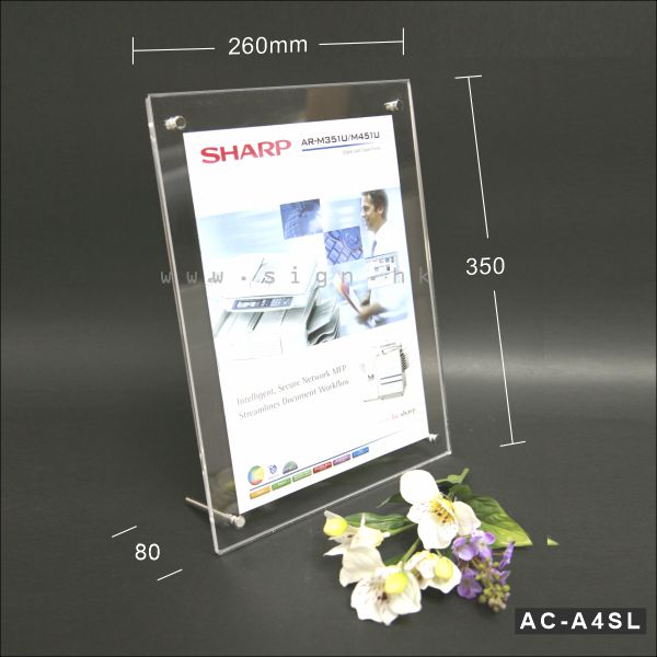 AC-A4SL 書架 膠架||Acrylic Products Catalog Holder 冊子架 透明膠架 Poster Holder 夾紙膠片||銀色金屬縲絲 A4 座檯夾紙螺絲腳