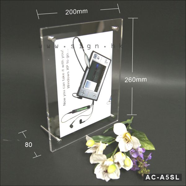 AC-A5SL 書架 膠架||Acrylic Products Catalog Holder 冊子架 透明膠架 Poster Holder 夾紙膠片||銀色金屬縲絲 A5 座檯夾紙螺絲腳
